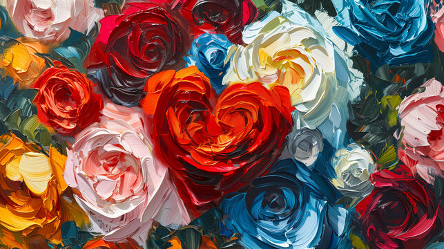 Illustration of flower valentine. Oil paint style