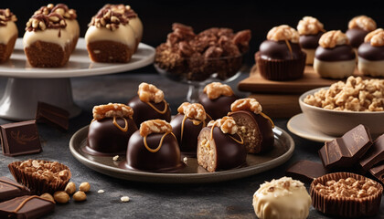 A decadent collection of homemade chocolate truffles and dark brownies generated by AI