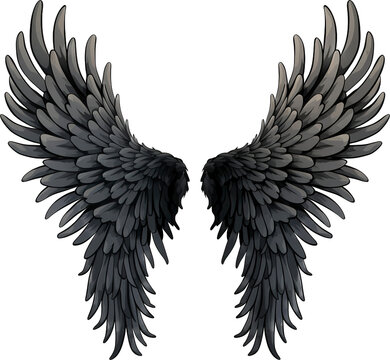 Black angel wings isolated on transparent background. PNG