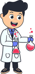 Fototapeta premium Boy Scientist in Lab Coat doing Chemist Experiment