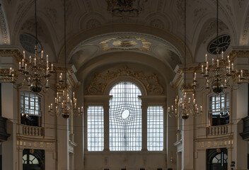 Unique warped leaded glass window at St Martin in the fields of Trafalgar square. Space for text,...
