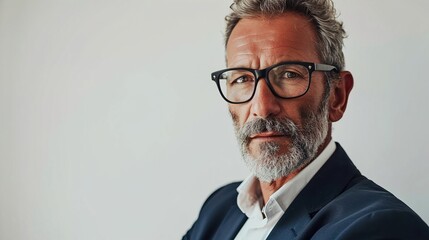 portrait of a handsome mature businessman in glasses isolated over white background - obrazy, fototapety, plakaty