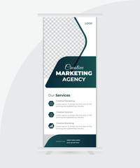 Banner roll-up design, business concept, Standee Design. layout for placement of photos.Universal stand for conference,  x-banner, exhibition display.