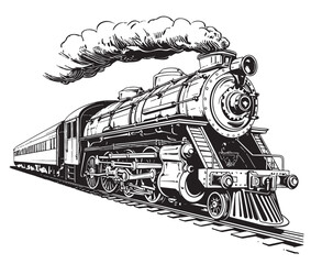Steam locomotive retro hand drawn sketch Vector illustration ,Vintage transport - obrazy, fototapety, plakaty