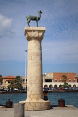 Medieval statue of deer where the Colossus of Rhodes may have stood, Greece