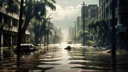 flooded urban area, emphasizing the consequences of extreme weather events generative ai