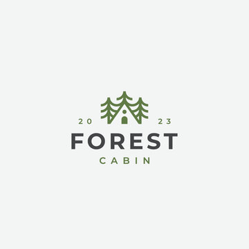 Forest cabin logo design template