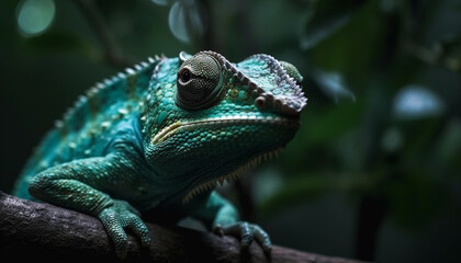 Obraz premium A cute green lizard in the wild, looking at camera generated by AI
