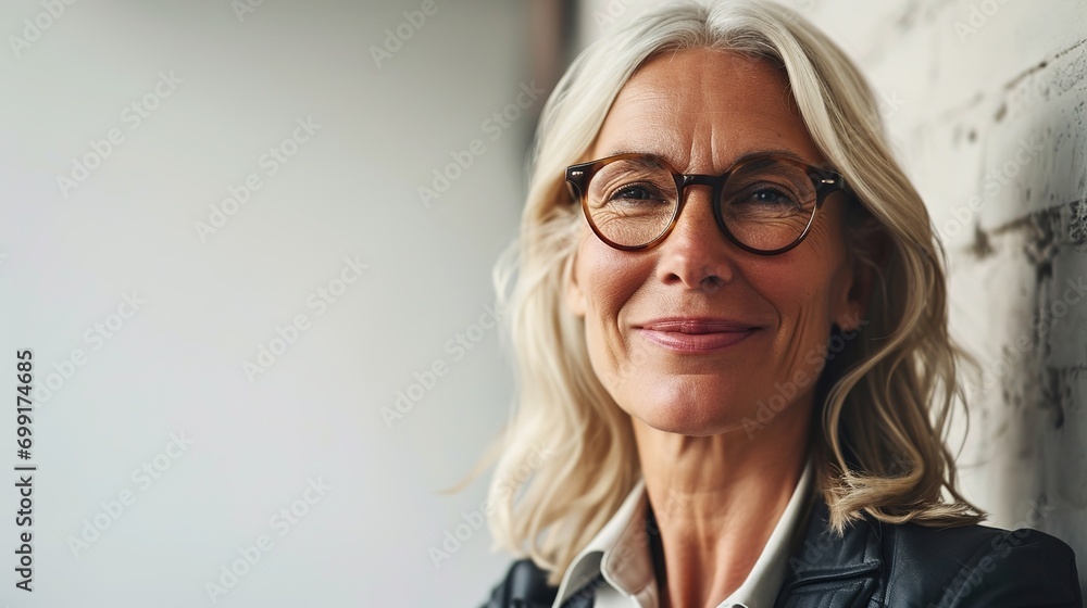 Wall mural Portrait of mature business woman smile while standing against on white background