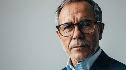 Portrait of mature entrepreneur wearing eyeglasses. Male professional is in businesswear. He is on white background