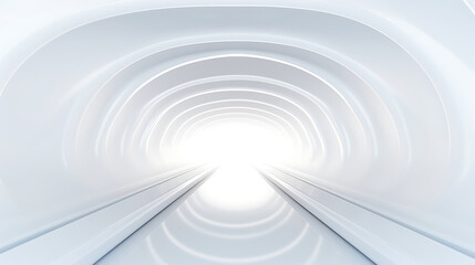 White futuristic tunnel leading to light. Wide angle. Modern style abstract 3d rendered background. Generative Ai