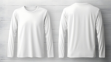 White long sleeve t-shirt isolated on white background, front and back design for mock up template copy space print design. Generative Ai - obrazy, fototapety, plakaty