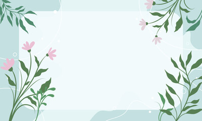 Cute kawaii frame with flowers landscape background