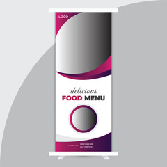 Food roll up banner design for restaurant. creative food roll up banner template, modern food roll up banner.