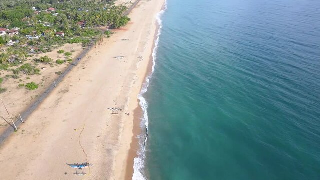Aerial View of the Colorful Fishing Boats on the Baticaloa Beach, Sri Lanka.