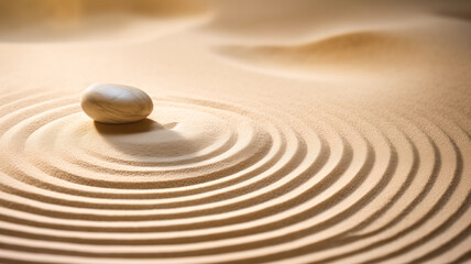 Zen garden meditation with stone and wave on sand, banner background. - obrazy, fototapety, plakaty