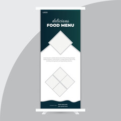 Food roll up banner design for restaurant. creative food roll up banner template, modern food roll up banner.