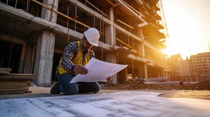 Senior man, architect and blueprint for construction planning, inspection or maintenance on site. Businessman, engineer or contractor in architecture plan