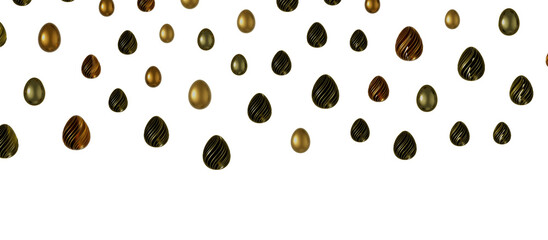 golden and silver eggs isolated on white background with shadow. Easter eggs