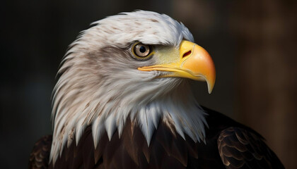 Obraz premium Majestic bald eagle perching on branch, looking at camera generated by AI