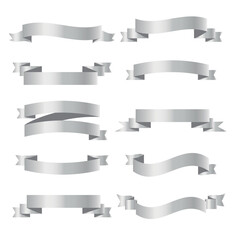Set of silver ribbons on white background. vector illustration