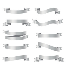 Set of silver ribbons on white background. vector illustration
