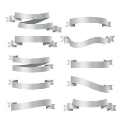 Obraz premium Set of silver ribbons on white background. vector illustration