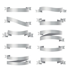 Set of silver ribbons on white background. vector illustration