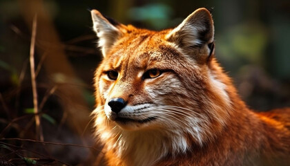 Red fox in the wild, fur focused, looking at camera generated by AI