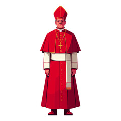 Roman catholic cardinal in red costume flat design vector illustration.