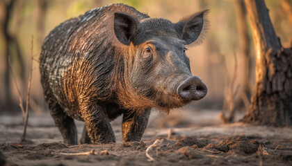 Cute piglet grazing in the meadow, surrounded by nature beauty generated by AI