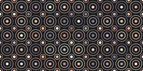 Seamless vector geometric stock pattern of circles of different diameters for textiles, packaging, paper printing, simple backgrounds and textures.