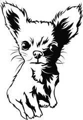 Cartoon Black and White Isolated Illustration Vector Of A Pet Chihuahua Puppy Dog Sitting Down