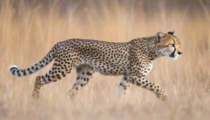 Majestic African cheetah walking in the wilderness, alertly watching its surroundings generated by AI