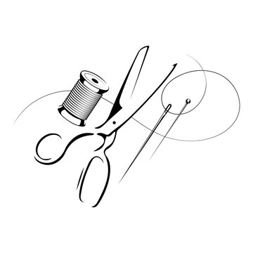 recommend clip art: Sewing scissors and needle and thread. Symbol for tailor and sewing salon