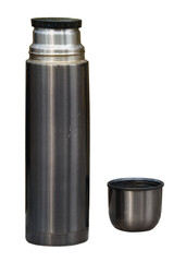Used thermos flask and a cup isolated