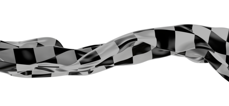 Wavy racing checkered flag with diagonal folds. Realistic 3d render