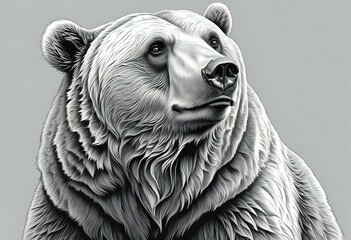 Grizzly bear portrait on a gray background