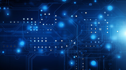 blue tech background with icons and blue wires, Ai generated image.