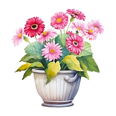 Gerbera Daisy Flower watercolor painting illustration suitable for wedding, greeting card, fabric, textile, wallpaper, ceramic, brand, web design, stationery, cosmetic, social media, scrapbook.
