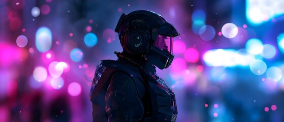 Naklejka premium Abstract siluet robot with neon style background.