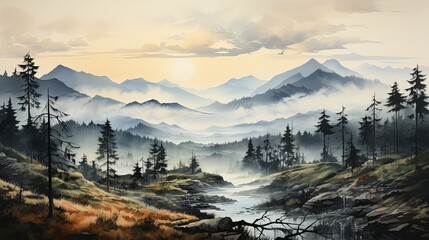 Beautiful illustrations of a mountain landscape