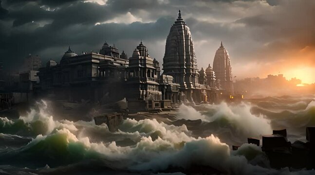 Great Flood Destroying Ancient Hindu City of Dwarka