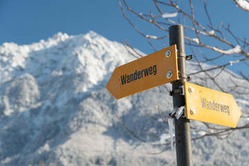 Hiking trail sign in Vaduz in Liechtenstein