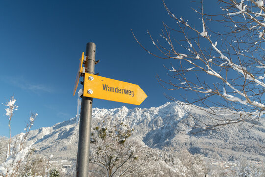 Hiking Trail Sign In Vaduz In Liechtenstein