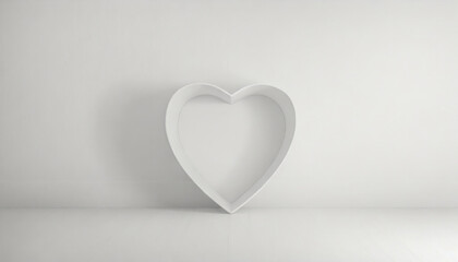 Minimalist white heart-shaped shelf on a white wall.