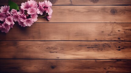 Greeting or invitation blank card, Copy space for text. Mock up template, Banner with flowers on wood background. Greeting card template for Wedding, mothers or womans day, Valentine's day