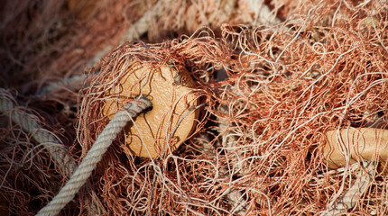 Still life of nets mixed with some fishing buoy
