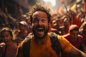 Urban Marathon Rush: Red Shirt, Yellow Shorts