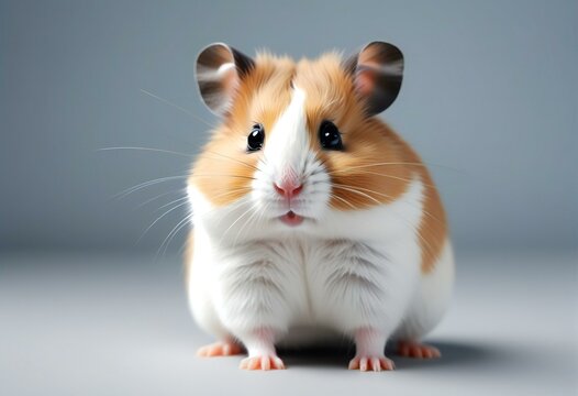 Cute hamster on grey background,  Funny pet,  Animal theme